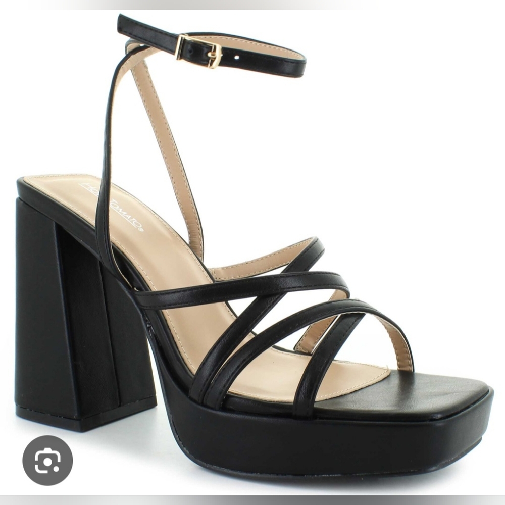 Hot Tomato Block Heel Platform Black Strappy Shoes New in Box Y2K Whimsigoth